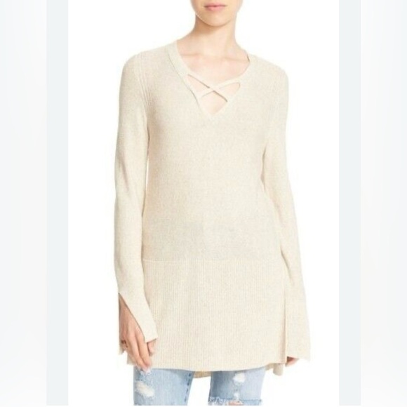 Free People Womens Crisscross Knit Sweater in Ivory Size XS - Picture 5 of 10